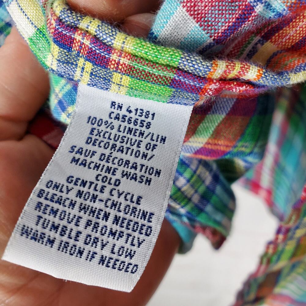 Ralph Lauren 100% Linen Shirt Mens XL Plaid Short Sleeve Button Down Multi Color - Picture 7 of 11